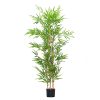 Bambú artificial verde de 150cm de altura-7 troncos de caña naturales- 864 hojas verdes- cubierta de maceta recta de 15 cm con arena negra