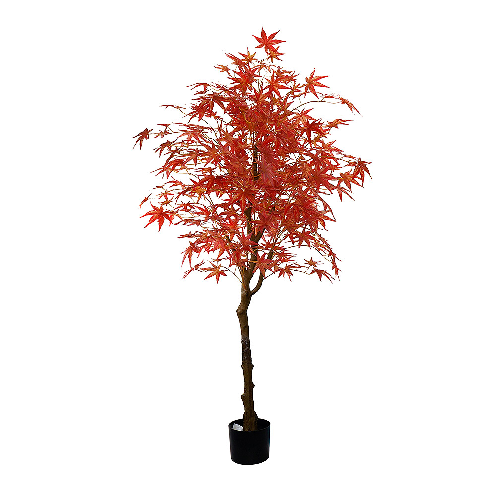 Árbol de arce artificial rojo de 170 cm de altura - 15 ramas - Cubierta de maceta recta de 17 cm con arena negra