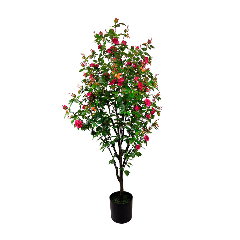 Planta artificial de rosal fucsia de 160cm de altura- 1488 hojas - maceta de 19 cm