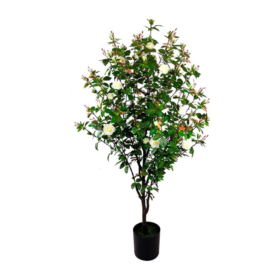 Planta artificial de rosal blanco de 160cm- 1488 hojas-maceta de 19