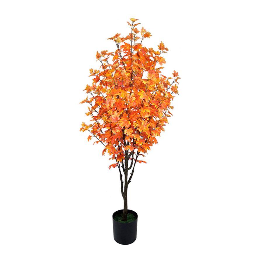 Árbol de arce artificial naranja dorado de 160 cm de altura- 708 hojas - maceta de 19 cm